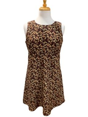 Vtg 90’s Women's Byer Too! Dark Floral Fall Mini Dress Brown Beige Size 9